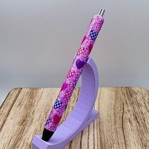 Mix of Purple/Pink/Checkered Hearts on Pink Glitter Valentine Pen